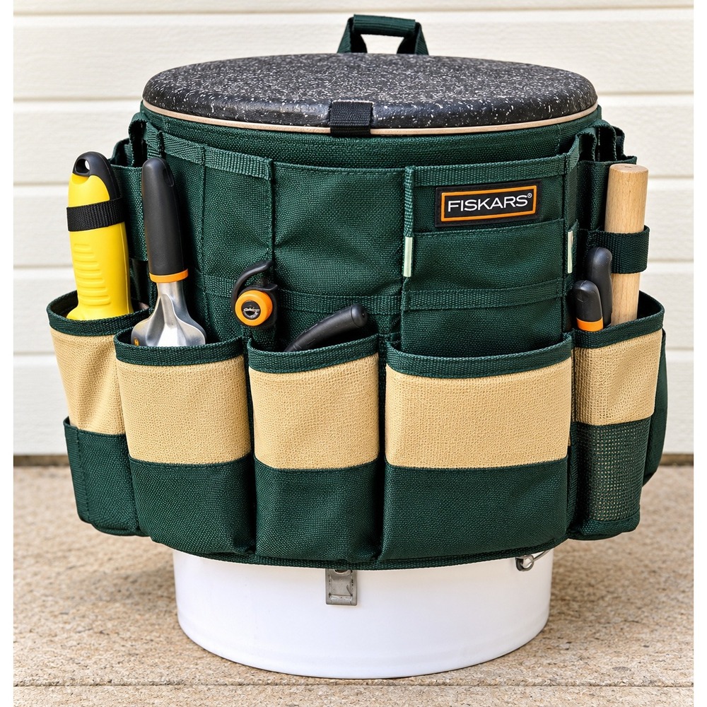 Fiskars Bucket Caddy Value Set 5 Gallon Organizer and Padded Seat Lid Model 9455